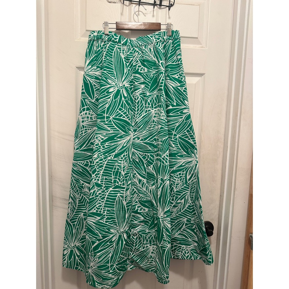 Tabitha Brown for Target Green White Floral Tropical Button Front Maxi Skirt M
